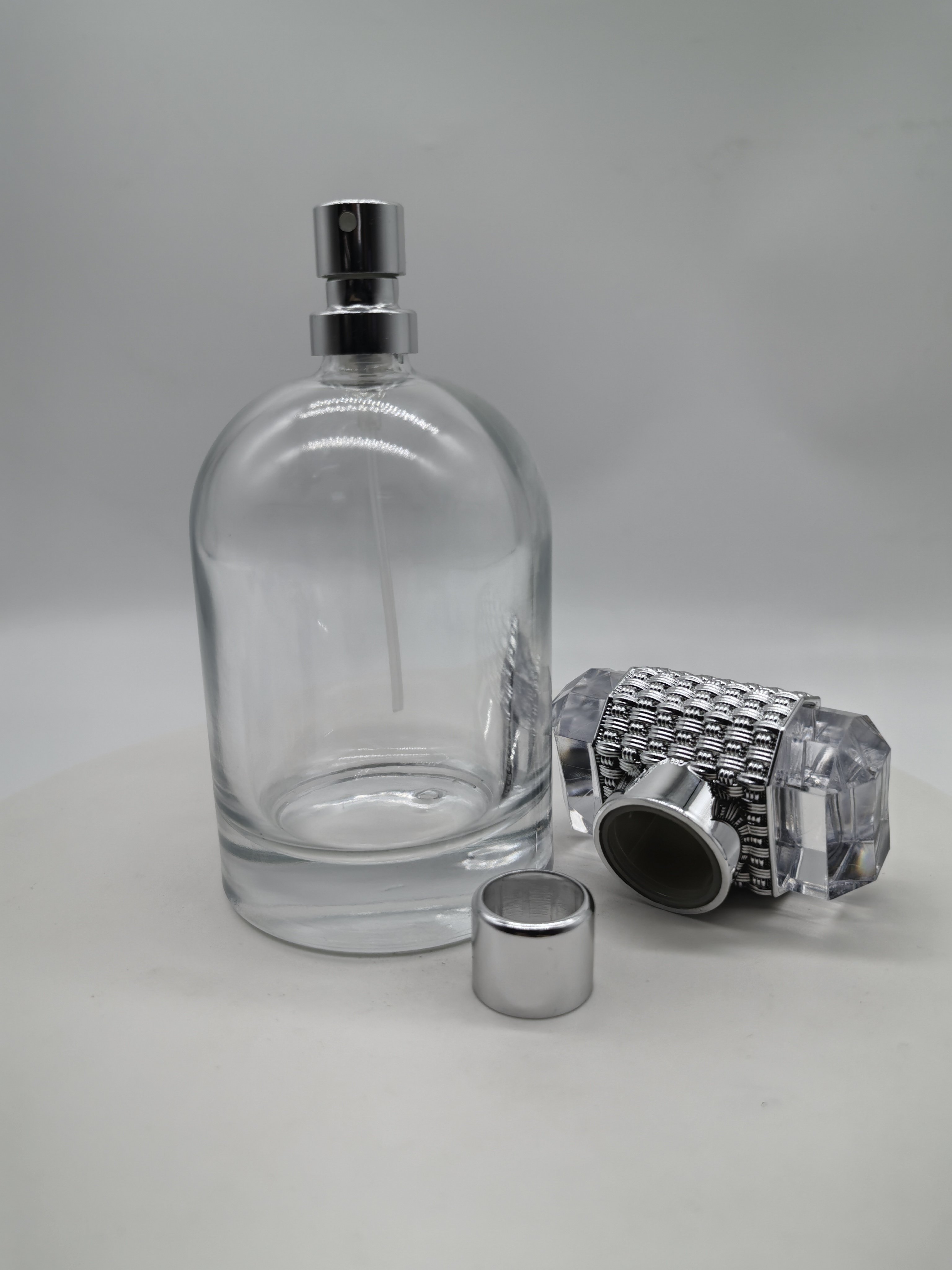 hot sale empty luxury 30ml 50ml 100ml FEA crimping pump clear fragrance all aluminum mist spray with cap perfume glass bottle