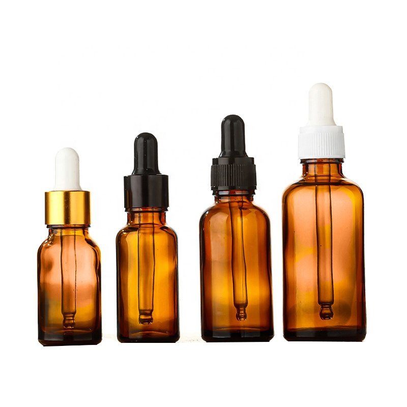 LOW MOQ Empty Round 5ml 10ml 100ml Amber Glass Cosmetic Serum Container Skincare Olive Hair Oil Dropper Bottle (GED01-A)