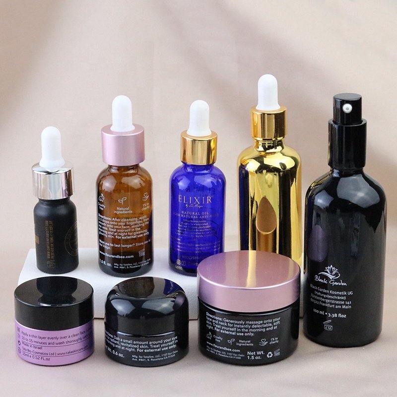 LOW MOQ Empty Round 5ml 10ml 100ml Amber Glass Cosmetic Serum Container Skincare Olive Hair Oil Dropper Bottle (GED01-A)