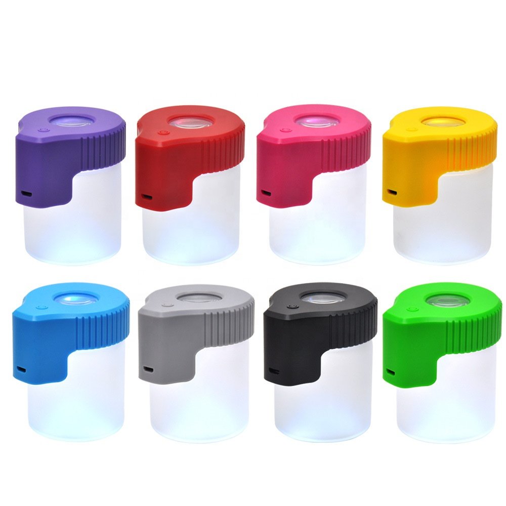 Unique Design Air Tight LED Magnifying Glass Stash Jar Herb Container USB Charge Kitchen Handmade Tobacco Jar