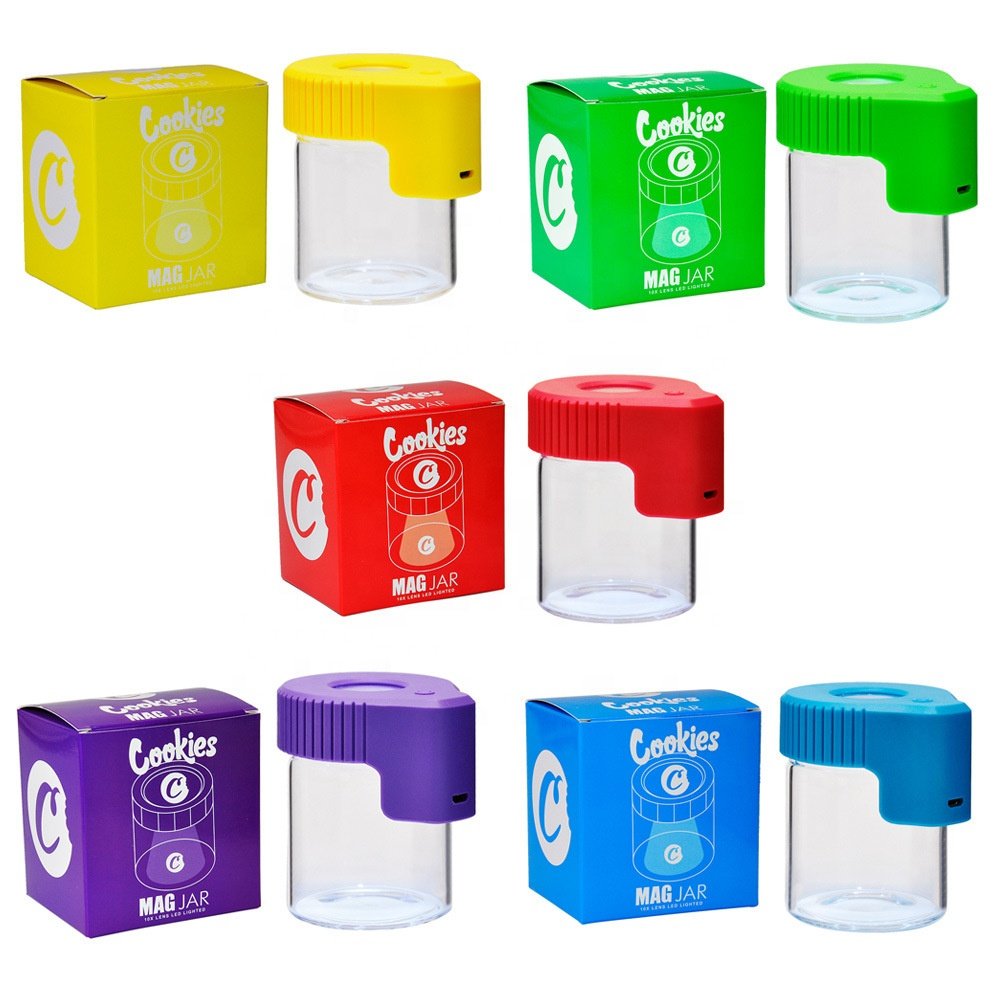 Unique Design Air Tight LED Magnifying Glass Stash Jar Herb Container USB Charge Kitchen Handmade Tobacco Jar