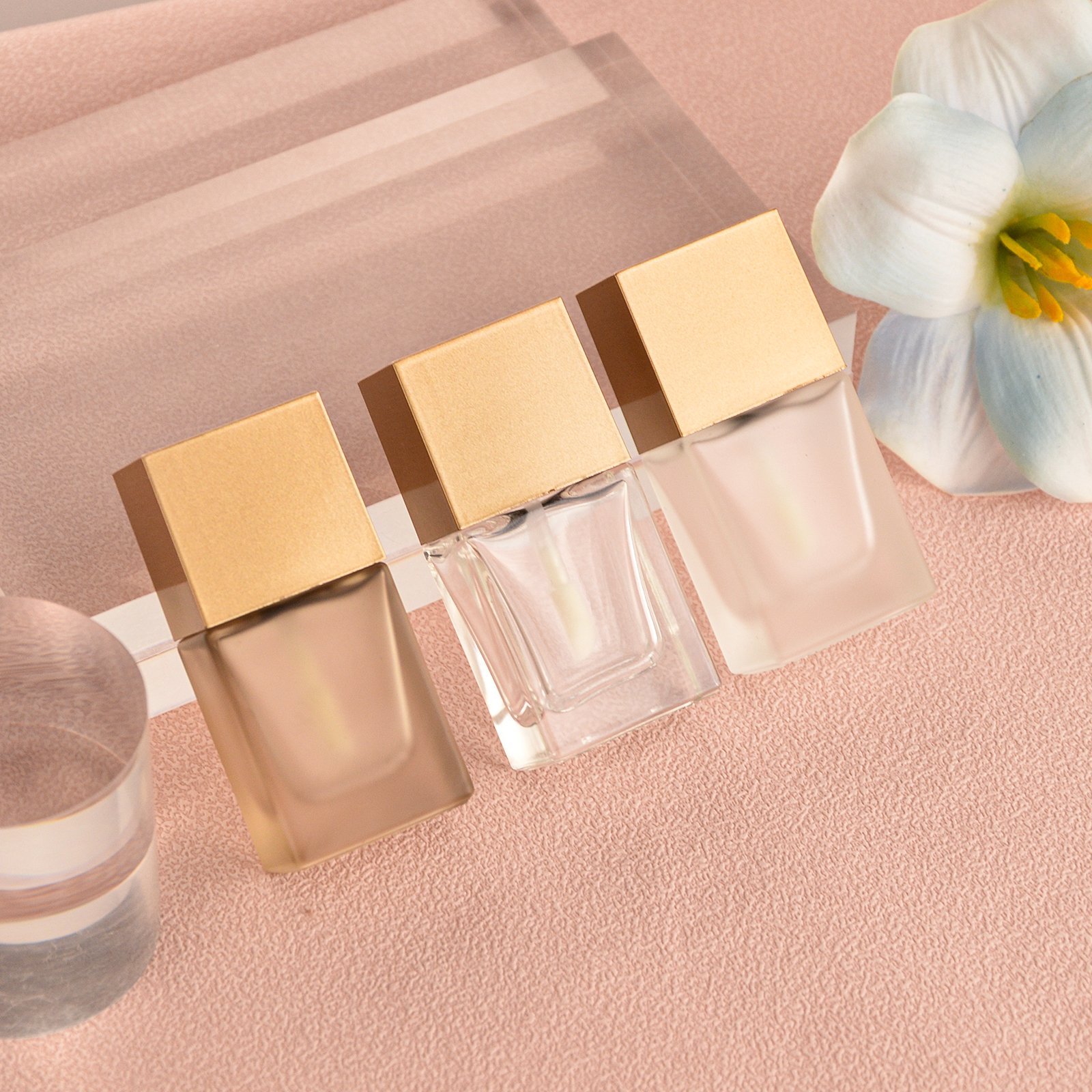 Free Sample Empty Clear Matte Concealer Isolation Cream Liquid Foundation Frosted Square Shape Glass Bottle With Brush