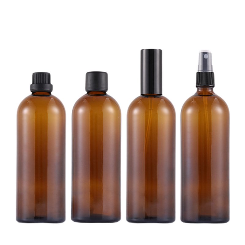 Large 8oz 16oz 200ml Amber Brown Pharmaceutical Boston Round Trigger Spray Glass Bottles For Essential Oils