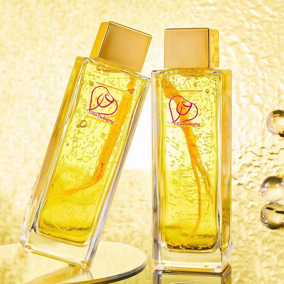 Wholesale new design 200ml clear square cosmetic packaging glass empty bottle for Korean skincare hair perfume essence olive oil