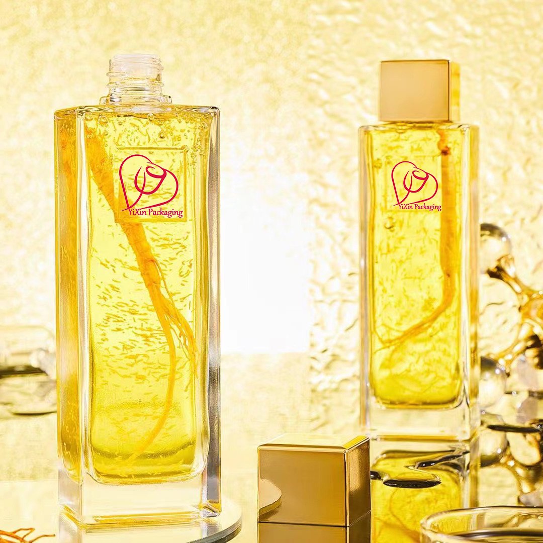 Wholesale new design 200ml clear square cosmetic packaging glass empty bottle for Korean skincare hair perfume essence olive oil