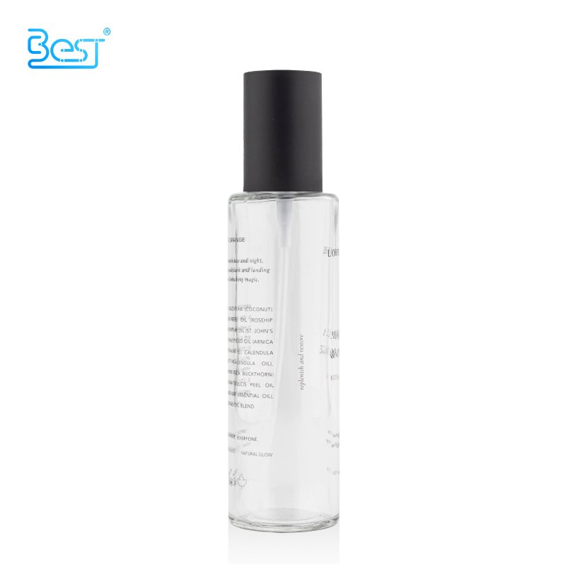 Empty Clear Body Oil Pump Cosmetic Product PUMP Sprayer Beige Glass Box Packaging Screen Printing 100ml 3.4oz 120ml 4oz 5000pcs