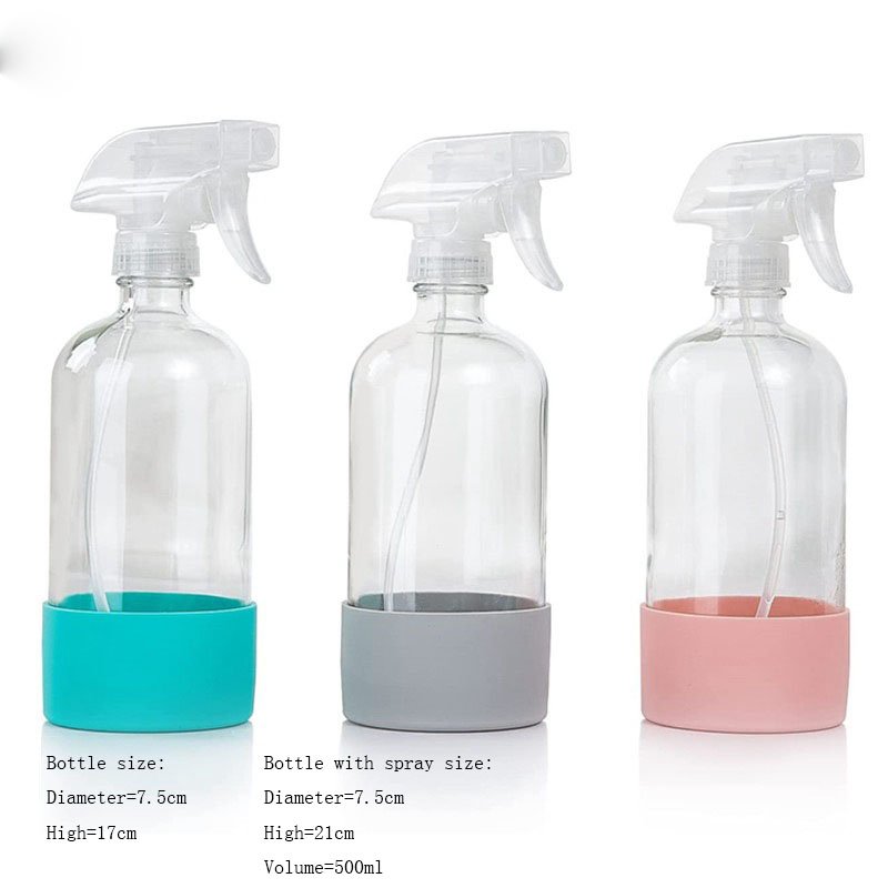 500ml 16oz clear boston round glass bottle with trigger spray for cleaner and essential oils