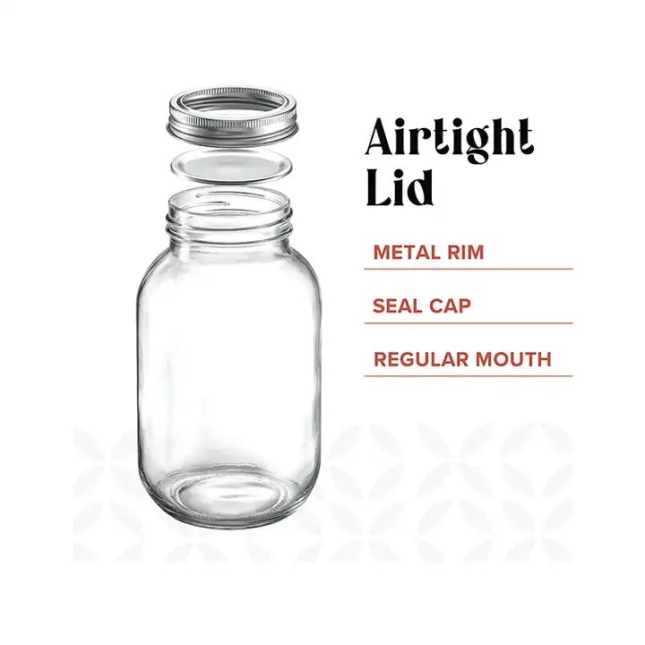 Glass Mason Jars 32 oz Glass Canning Jars with Metal Airtight Lids for Meal Prep Food Storage Overnight Oats
