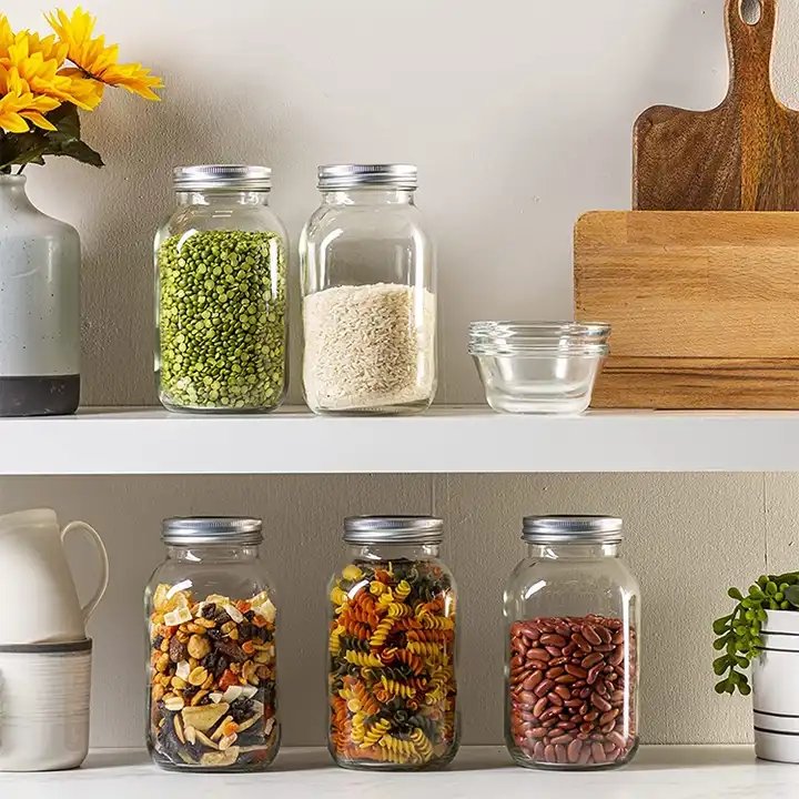 Glass Mason Jars 32 oz Glass Canning Jars with Metal Airtight Lids for Meal Prep Food Storage Overnight Oats