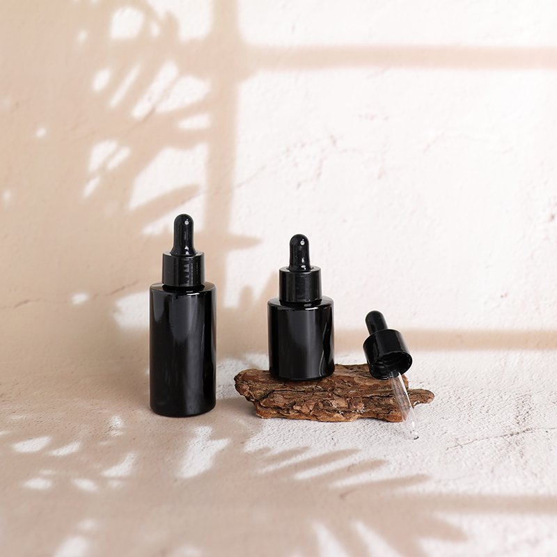Factory custom 40ml 30ml 20ml dropper glass bottle black oil bottle skincare packaging bottle