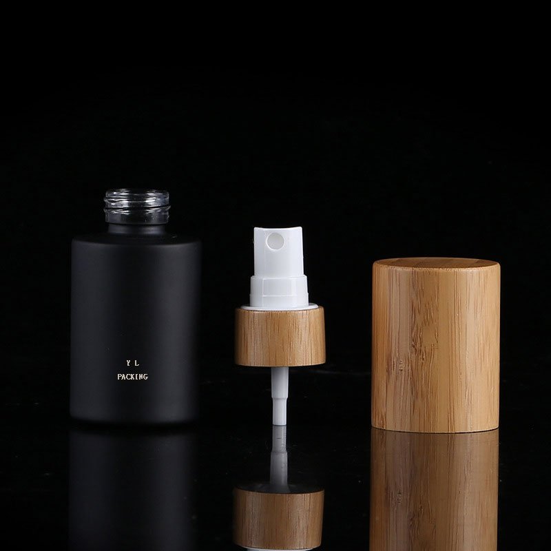 30ML 50ML 100ml 120ML 150ML Black Matte Frosted Cosmetic Pump Bottle Glass Spray Bottle With Bamboo Lid