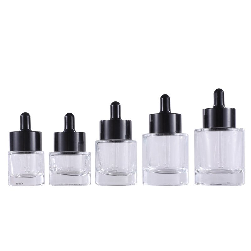 Cosmetic essential oil Liquid 15ml 20ml 30ml 40ml 50ml flat shoulder transparent glass dropper bottle