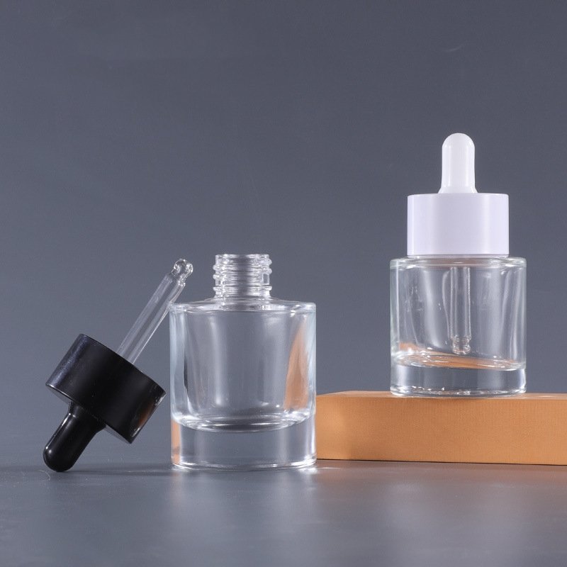 Cosmetic essential oil Liquid 15ml 20ml 30ml 40ml 50ml flat shoulder transparent glass dropper bottle