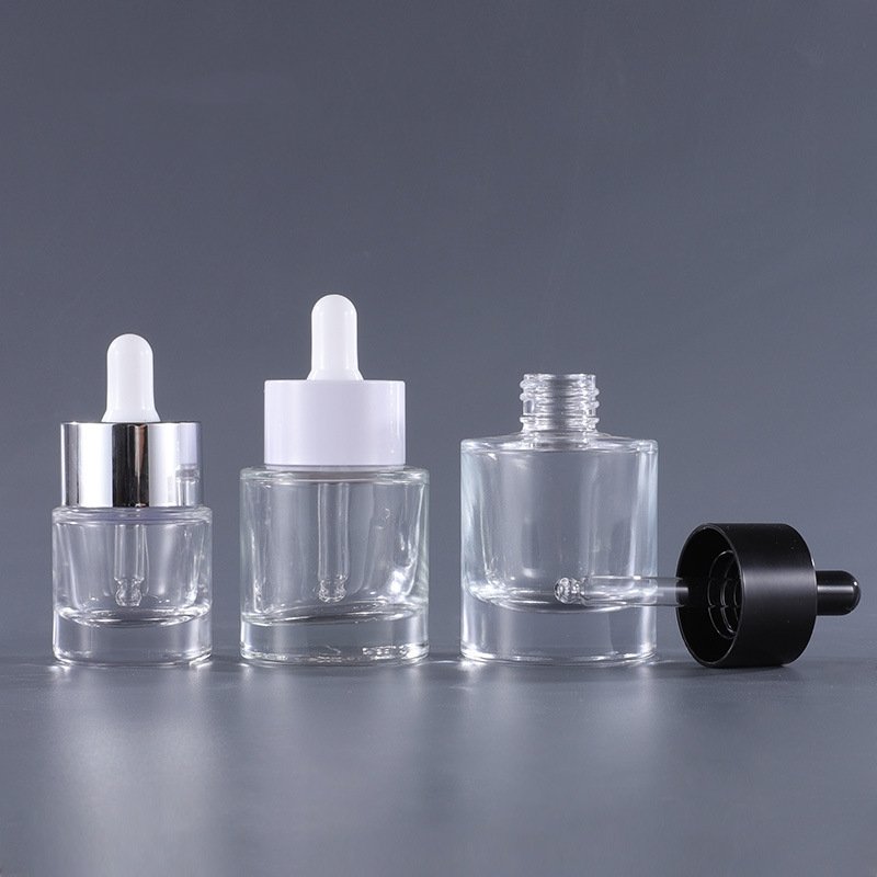 Cosmetic essential oil Liquid 15ml 20ml 30ml 40ml 50ml flat shoulder transparent glass dropper bottle