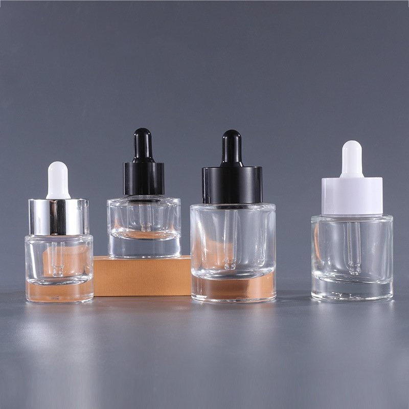 Cosmetic essential oil Liquid 15ml 20ml 30ml 40ml 50ml flat shoulder transparent glass dropper bottle