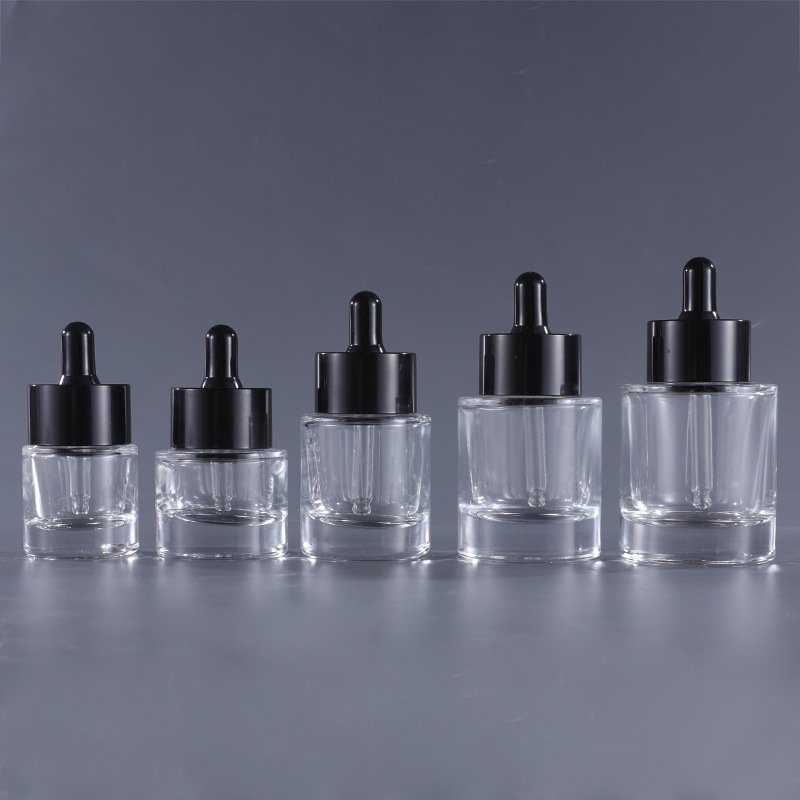 Cosmetic essential oil Liquid 15ml 20ml 30ml 40ml 50ml flat shoulder transparent glass dropper bottle