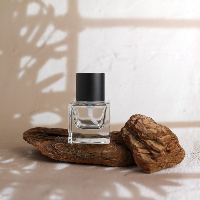 30ml square thickened pump head glass bottle with black lid emulsion foundation packaging bottle