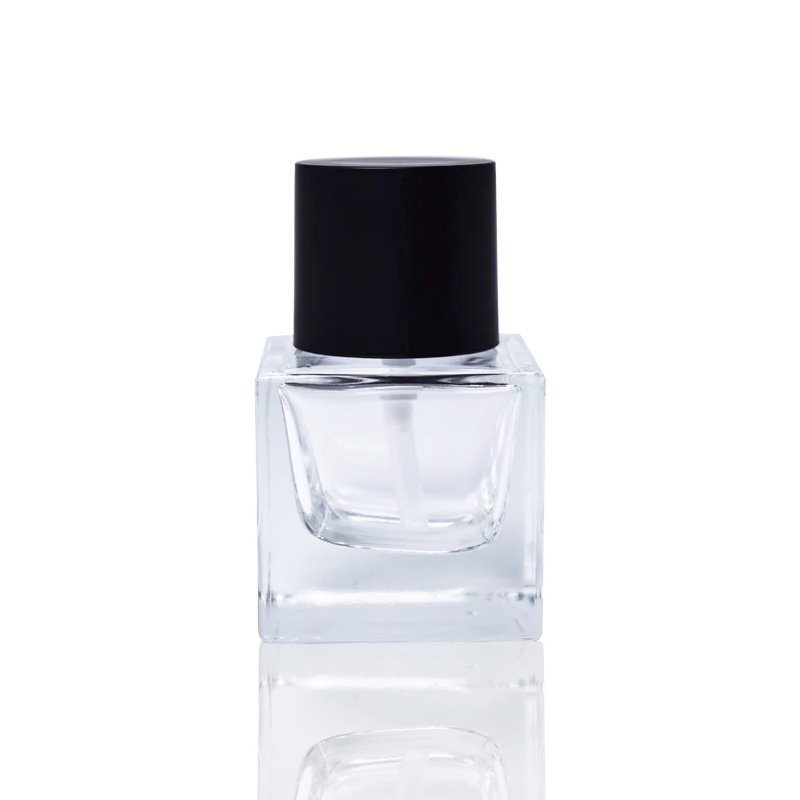 30ml square thickened pump head glass bottle with black lid emulsion foundation packaging bottle