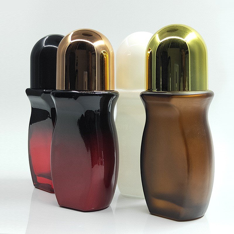 Custom-made frosted roll on bottles 30ml perfume oil roll on glass bottle with roller ball black or gold cap bottle roll on 50ml