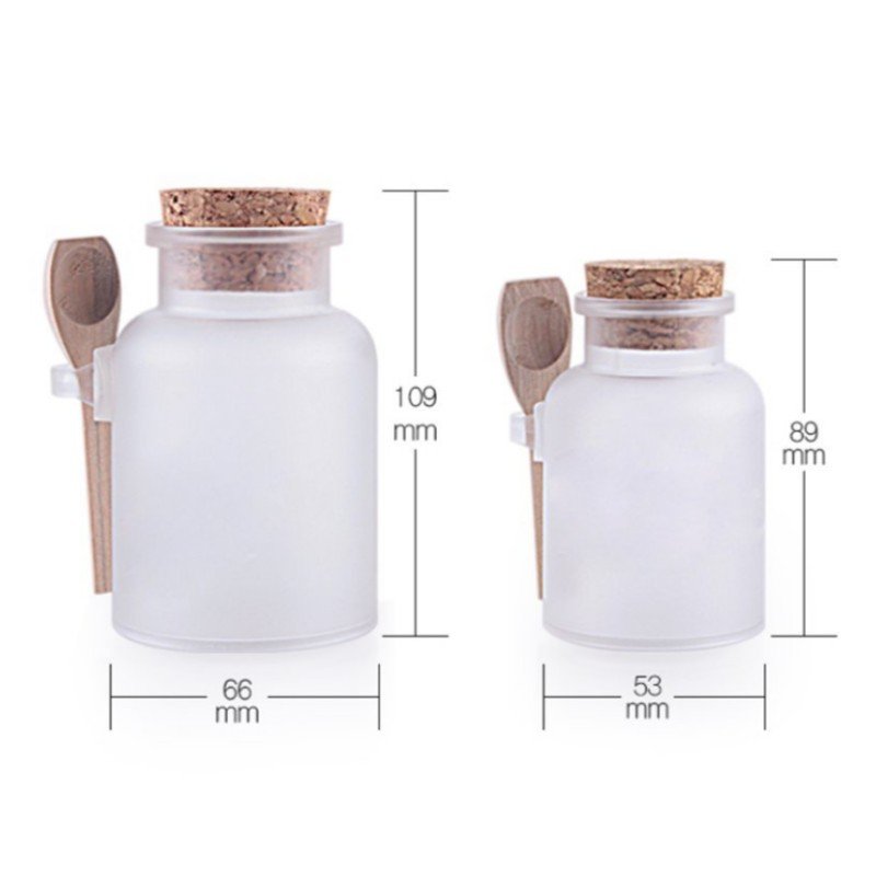 4.5oz 200ml Frosted Empty Round Salt Sauce Sugar Jars Spice Glass Bottle With Wooden Cork and Spoon for Kitchen Storage