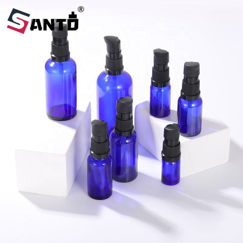 wholesale price blue round 20 ml 30 ml 50 ml emulsion serum glass Pump head bottle