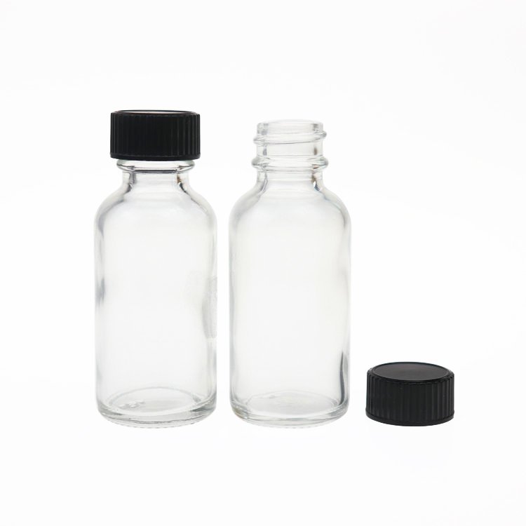 Boston phenolic cone cap clear round glass bottle 1oz 30ml