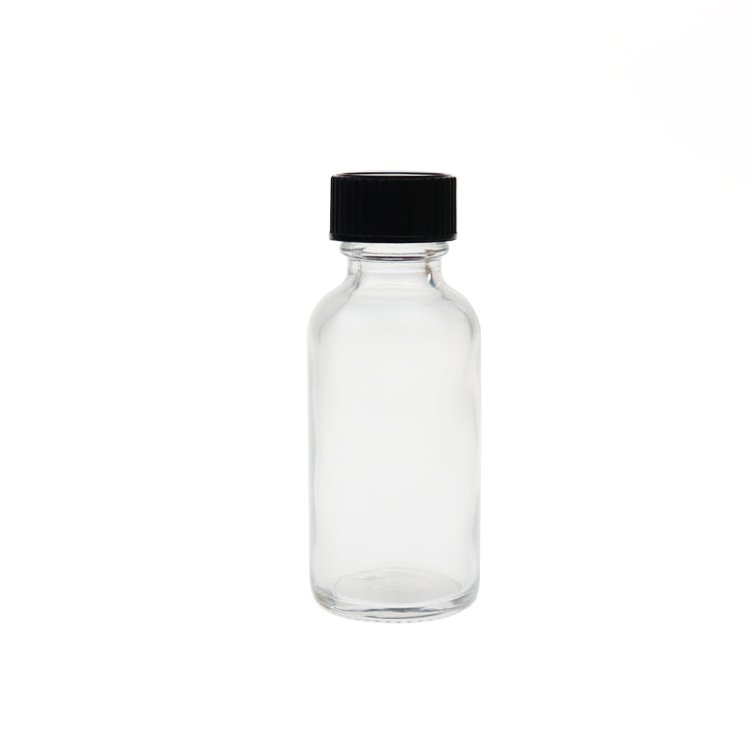 Boston phenolic cone cap clear round glass bottle 1oz 30ml