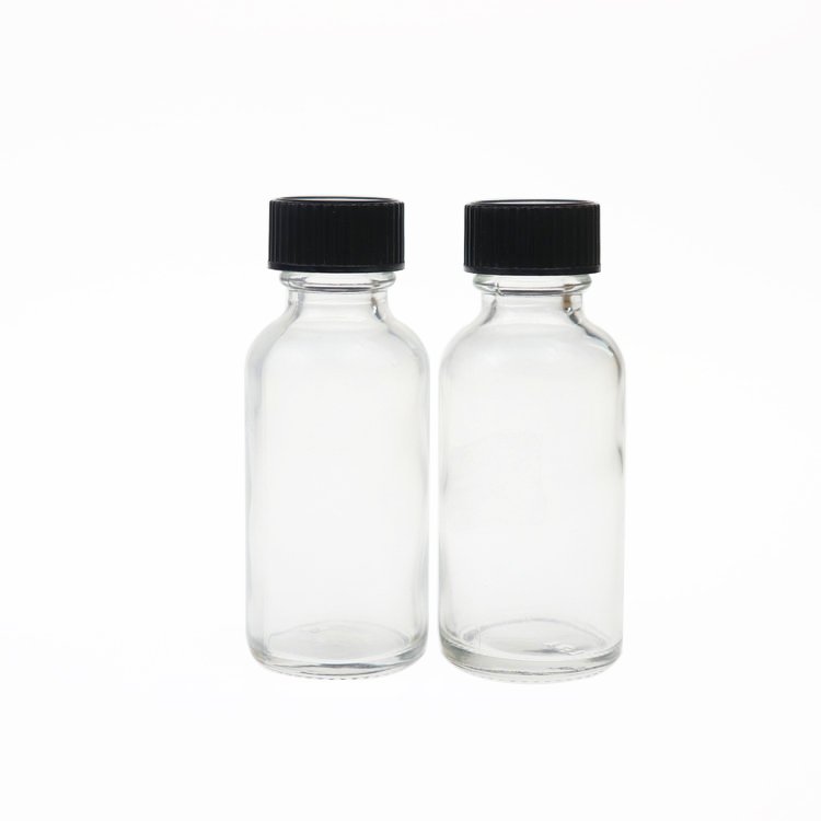 Boston phenolic cone cap clear round glass bottle 1oz 30ml