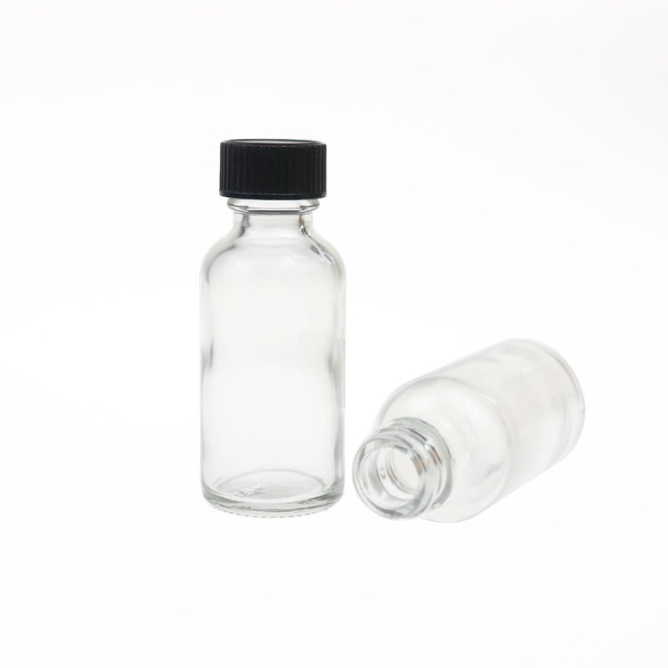 Boston phenolic cone cap clear round glass bottle 1oz 30ml