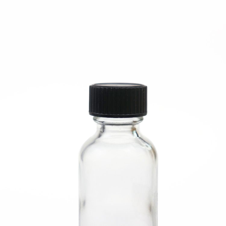 Boston phenolic cone cap clear round glass bottle 1oz 30ml