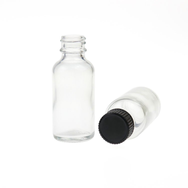 Boston phenolic cone cap clear round glass bottle 1oz 30ml