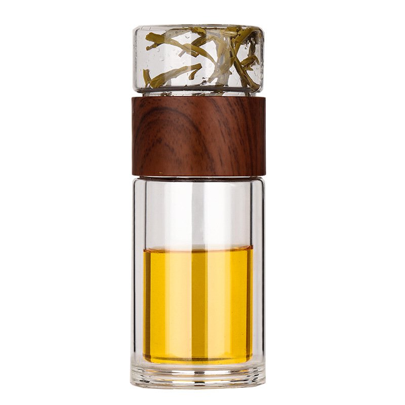 Low MOQ Newly Design Double Wall Tea Water Separation Glass Bottle With Tea Infuser Filter