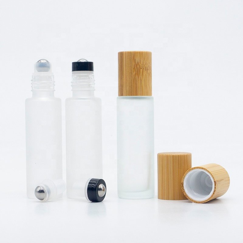 5 10 15ml amber blue clear frost clear Roll On Bottle Bamboo Cap Roller Ball Glass Bottle For Essential Oil Glass Roller Bottle