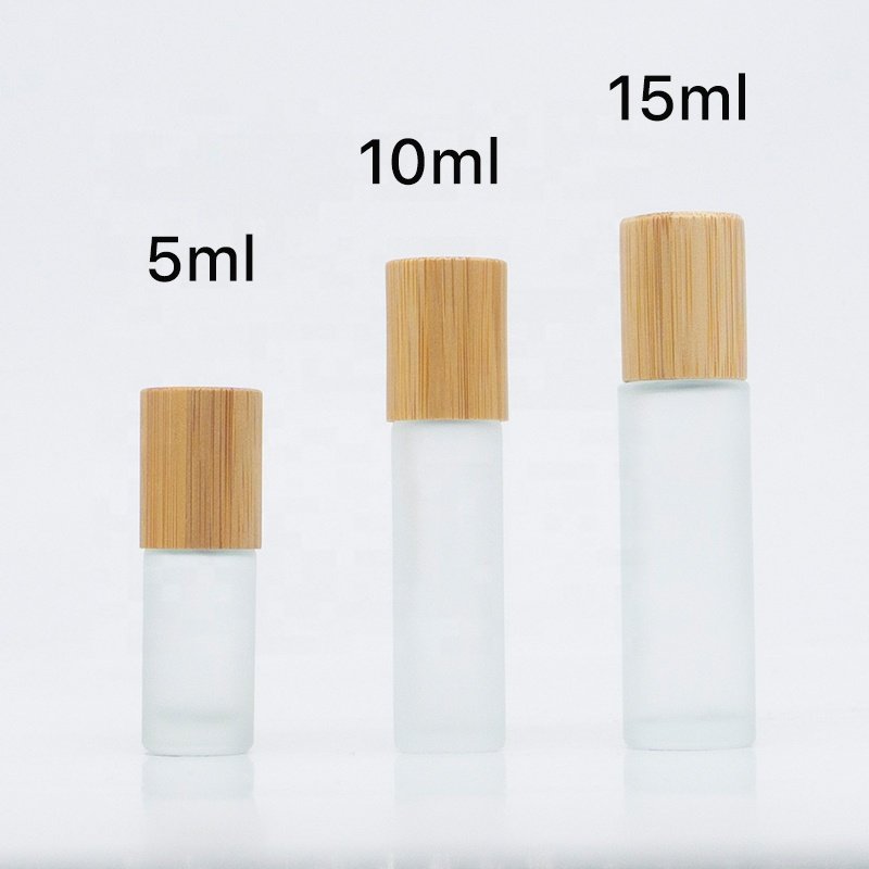 5 10 15ml amber blue clear frost clear Roll On Bottle Bamboo Cap Roller Ball Glass Bottle For Essential Oil Glass Roller Bottle