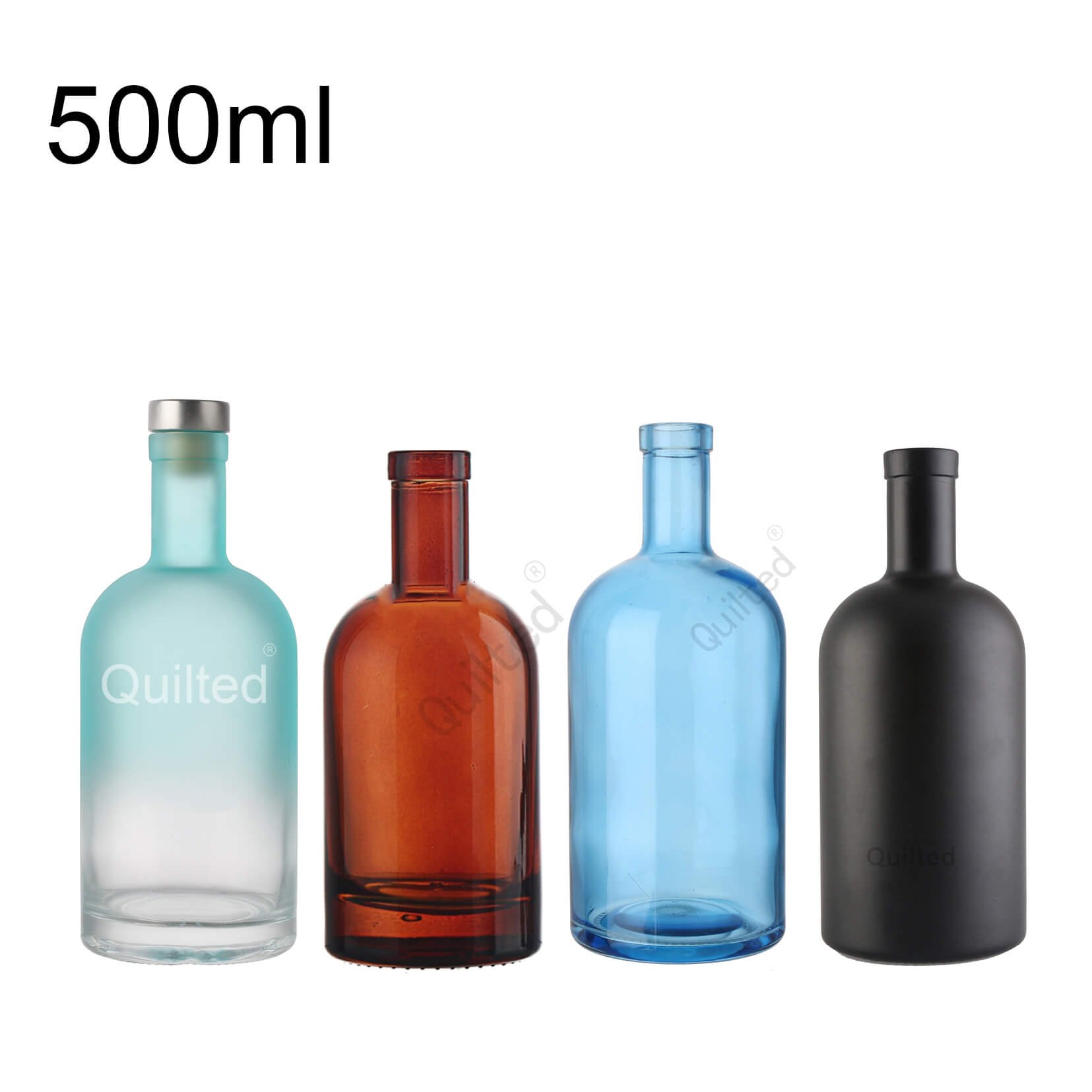 Customized Labels Matte Green blue pink black Glass Bottles Oil Spirits Beverages Olive Unique 500ml Size Beer Bottle