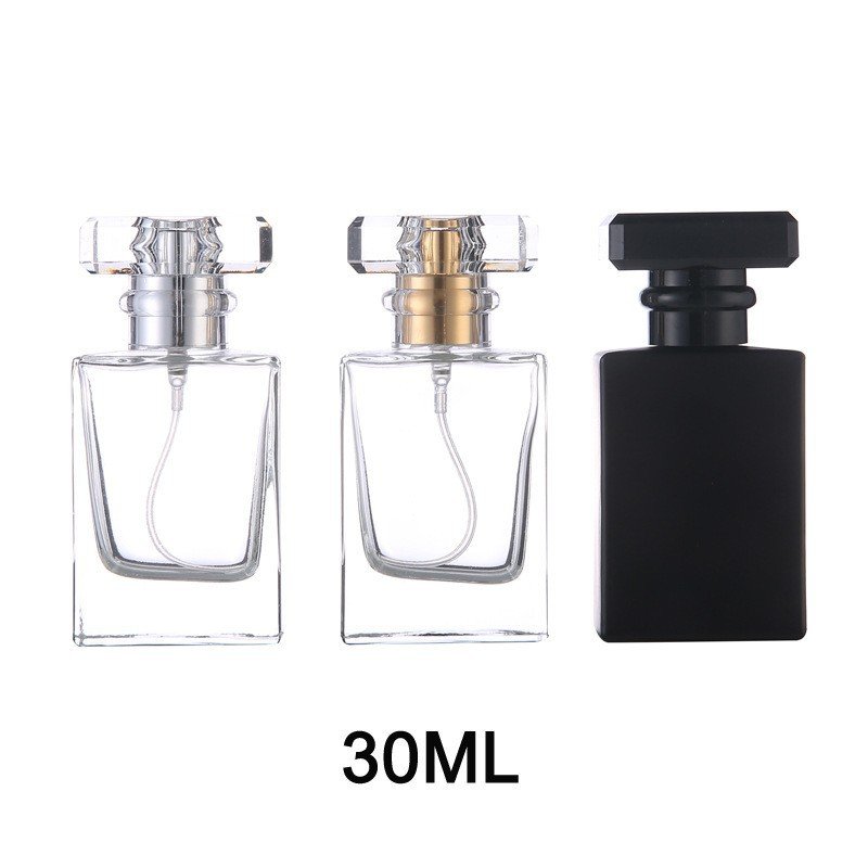 Luxury Square bottle Black color clear color 30ml 50ml 100ml glass empty perfume spraying bottle with screw spray
