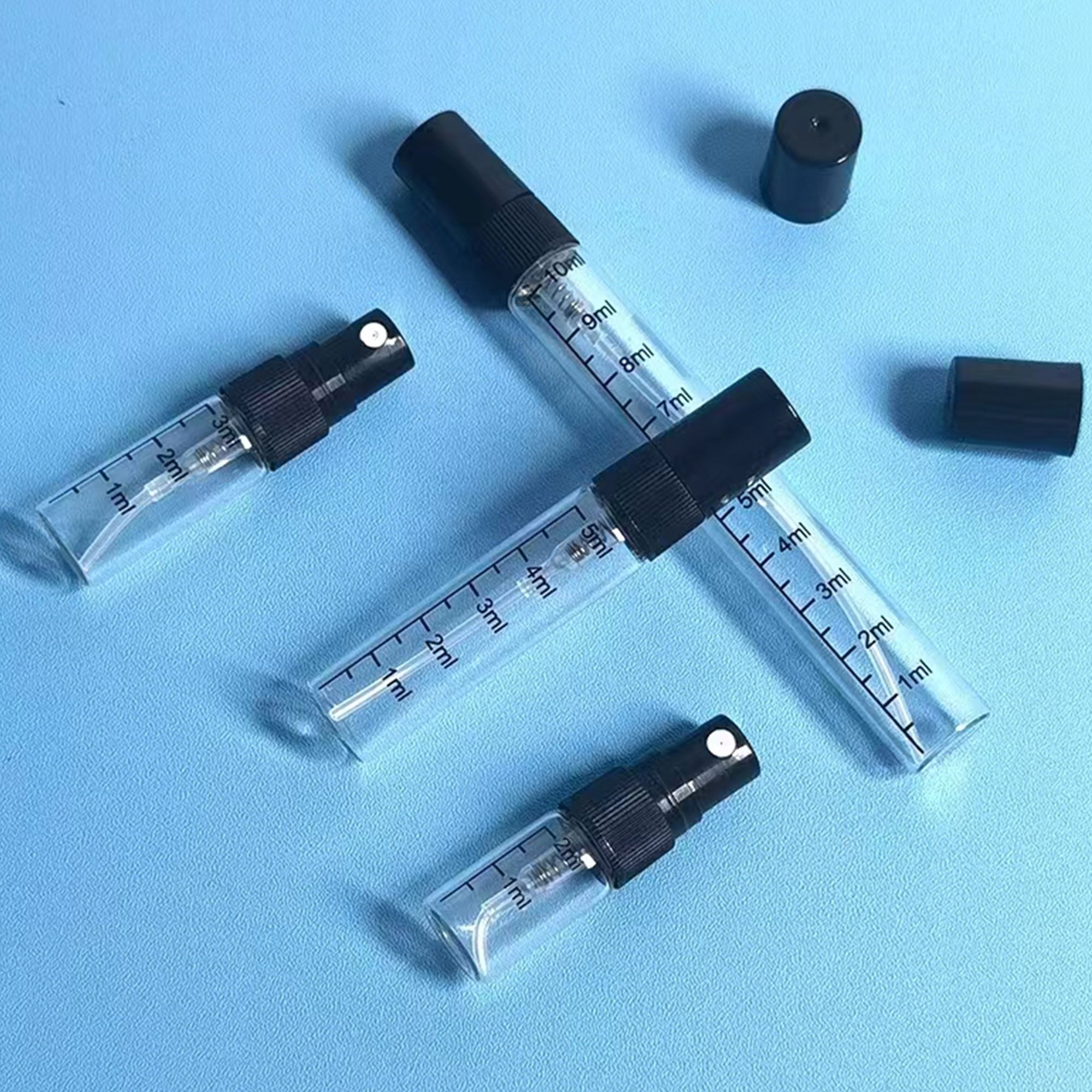 Small Atomizer Portable 3ml 5ml 10ml Glass Sample Vials Perfume Bottle With Black Plastic Mist Spray Pump