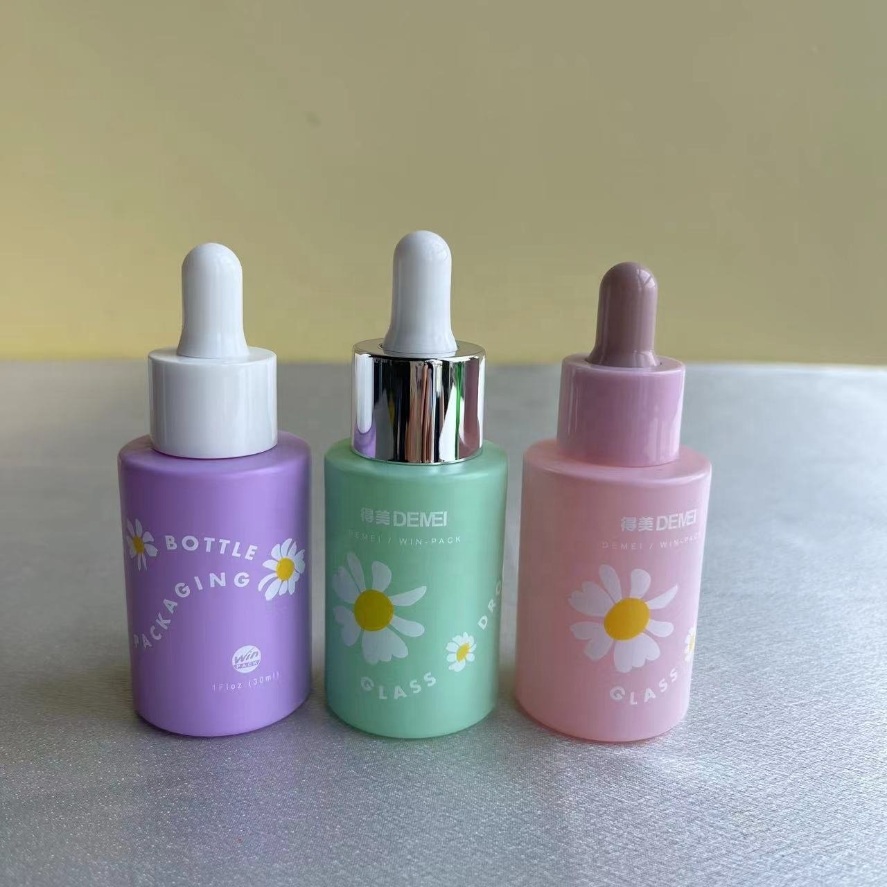 Luxury Macaron cylinder 30ml glass dropper bottle for essential oil/skincare