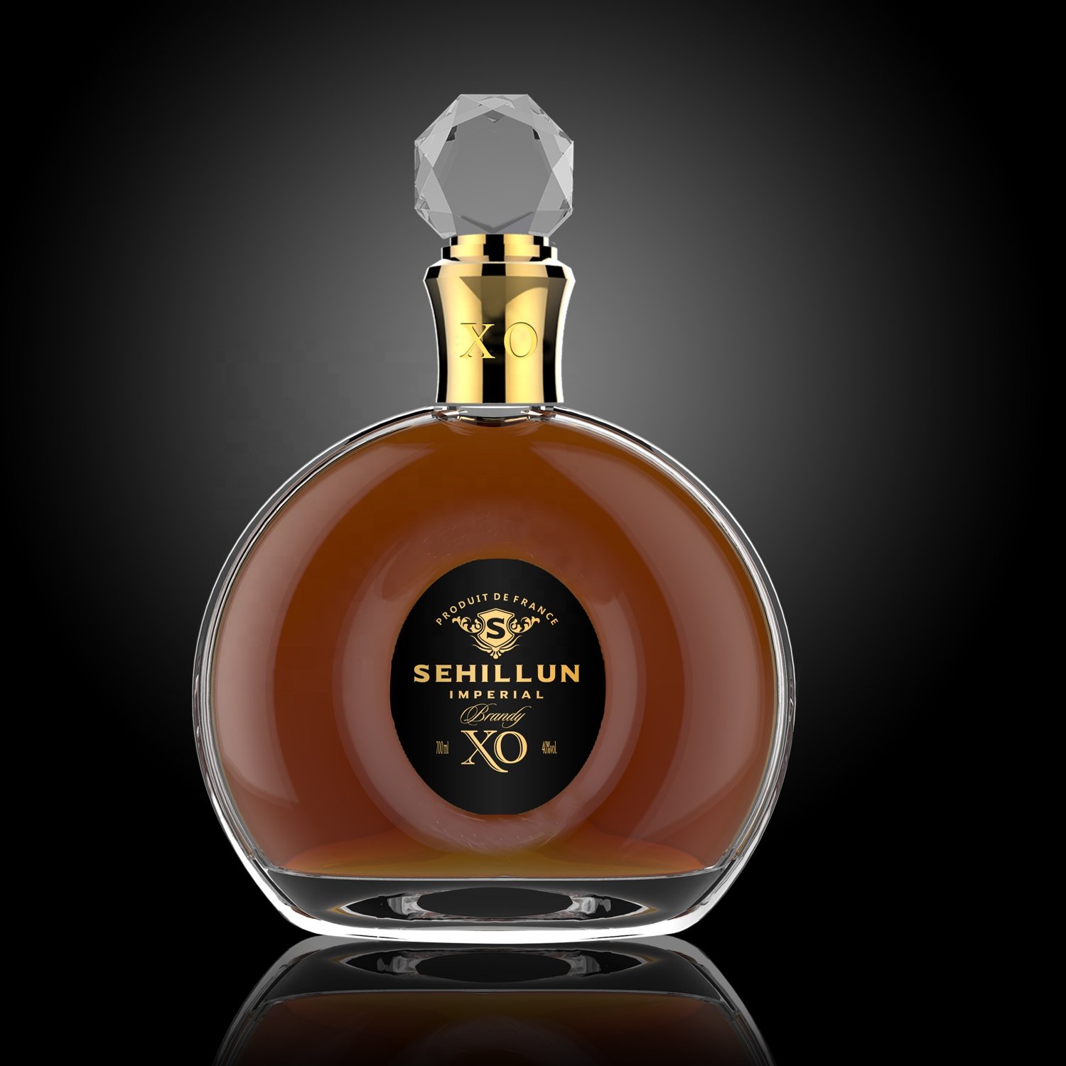 Low MOQ 750ml Round Shape Custom Luxury Frosted Clear Whisky Vodka Brandy Wine Glass Bottle