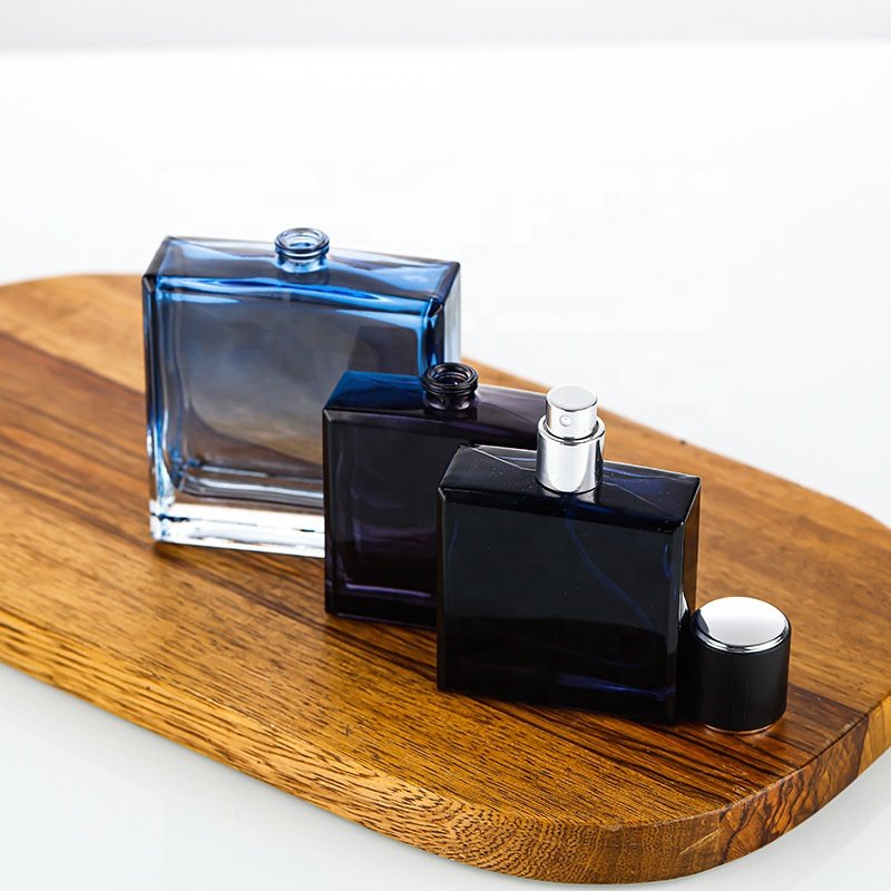 Luxury Men Perfume Packaging 50ml 100ml Square Gradient Blue Empty Perfume Glass Bottle
