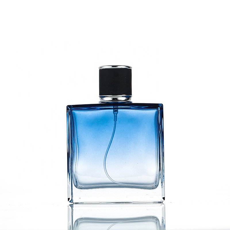 Luxury Men Perfume Packaging 50ml 100ml Square Gradient Blue Empty Perfume Glass Bottle