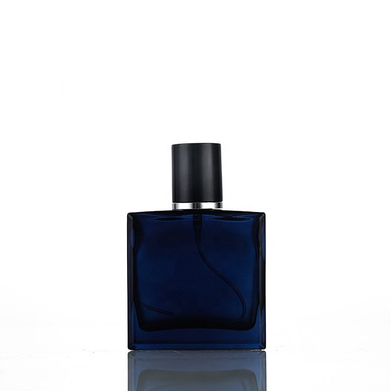 Luxury Men Perfume Packaging 50ml 100ml Square Gradient Blue Empty Perfume Glass Bottle