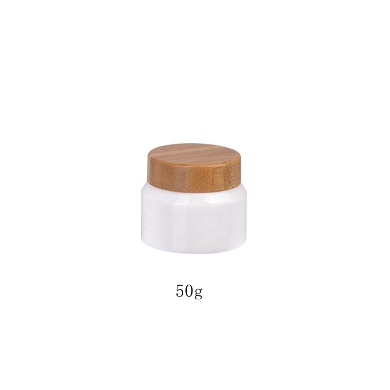 Inclined shoulder glass bottle 30 ml 50 ml white glass bottle 100 ml 120 ml glass bottle and 50 ml glass jar with bamboo lid