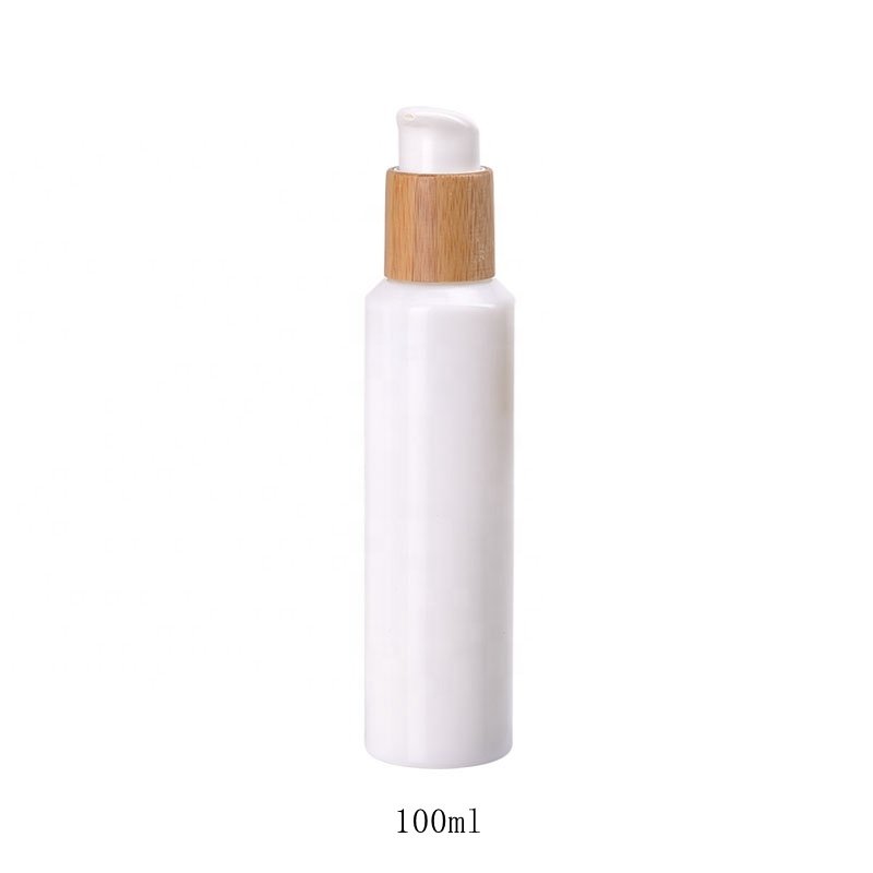 Inclined shoulder glass bottle 30 ml 50 ml white glass bottle 100 ml 120 ml glass bottle and 50 ml glass jar with bamboo lid