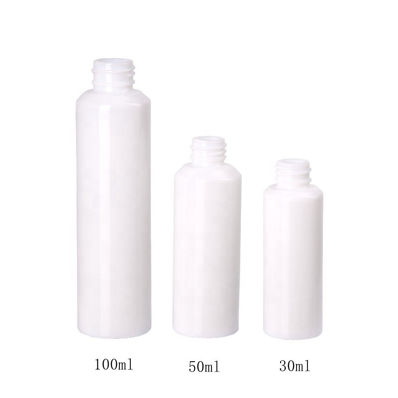 Inclined shoulder glass bottle 30 ml 50 ml white glass bottle 100 ml 120 ml glass bottle and 50 ml glass jar with bamboo lid