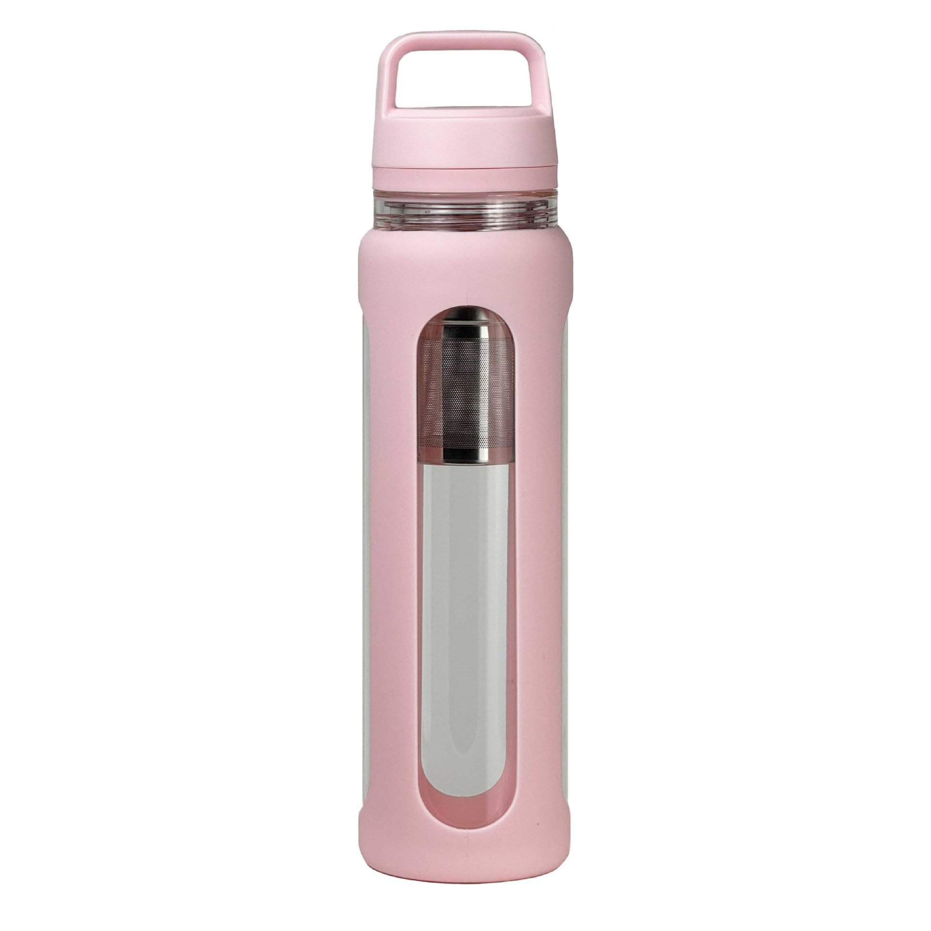 BPA free high bright unbreakable borosilicate glass tea fruit infuser glass water bottles with bamboo lids and handle lid