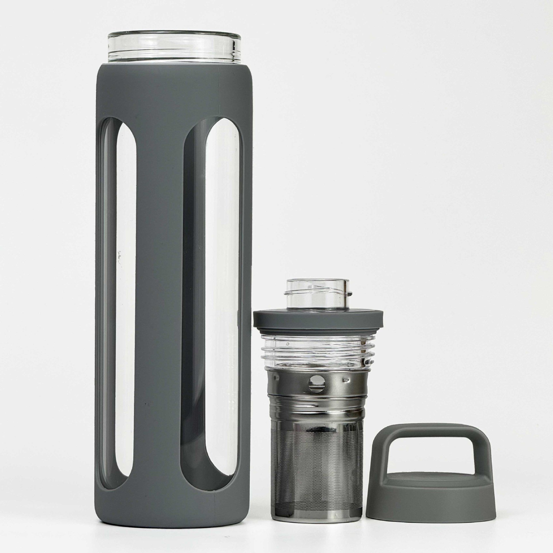 BPA free high bright unbreakable borosilicate glass tea fruit infuser glass water bottles with bamboo lids and handle lid