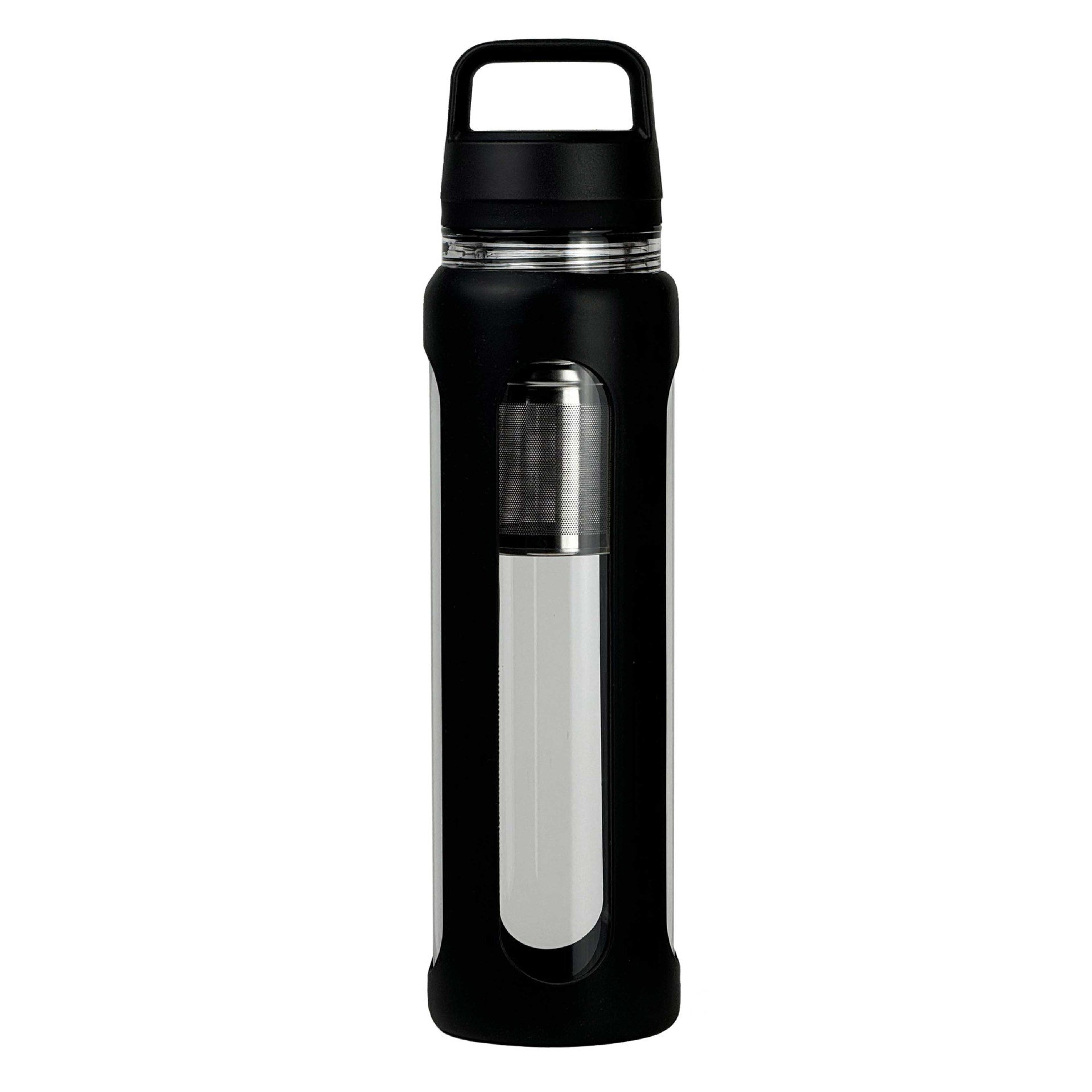 BPA free high bright unbreakable borosilicate glass tea fruit infuser glass water bottles with bamboo lids and handle lid