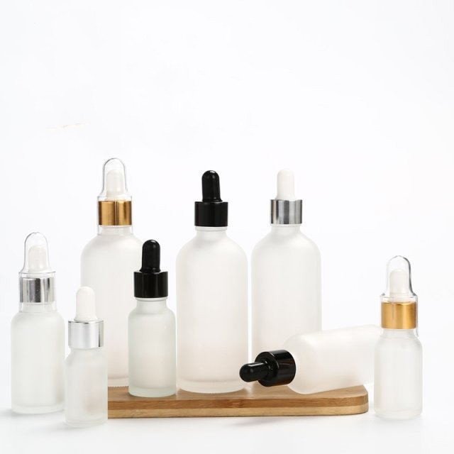 30ml Frosted Essential oil glass dropper empty bottle Korean skincare cosmetic packaging with black dropper for hair perfume oil