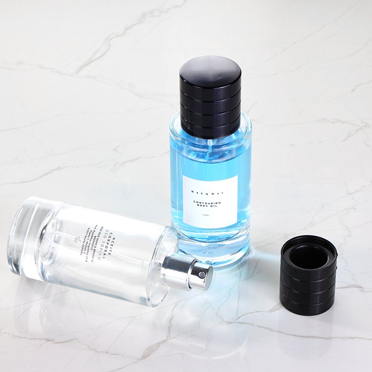 High Quality crimp Pump Sprayer Cylinder Round Transparent Glass 25ml 50 ml 100ml Perfume Bottle With Gift Box